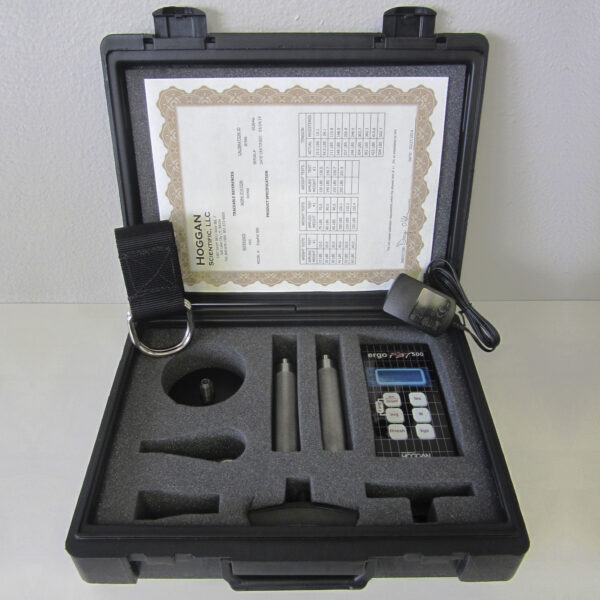 A black case containing a set of ergoFET 500 force gauges.